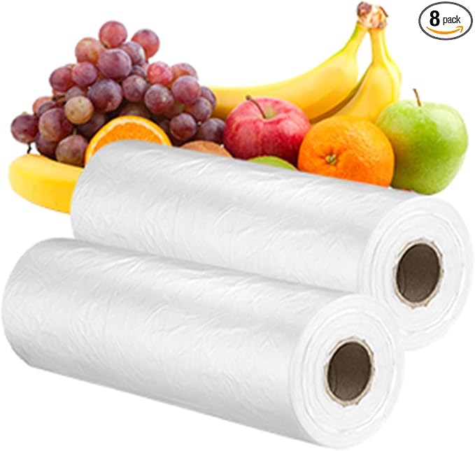 8 Rolls Plastic Produce Bags for Groceries,35x50cm(14x20in) Durable Clear Food Storage Bags for Bread,Fruits,Vegetables,Kitchen Disposable Plastic Storage Bag