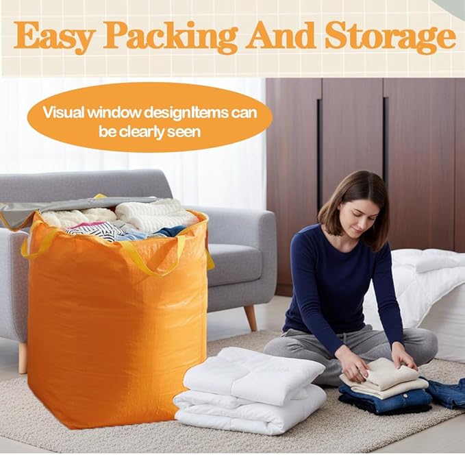 CINPIUK 2 Pack Extra Large Heavy Duty Moving Bags - Waterproof Storage Totes, Tear-Resistant Packing Bag for Moving, Storage, Seasonal Clothes, College Dorm, Traveling, 63 Gallon