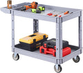 VEVOR Utility Cart, 550 lbs Capacity, 2 Tier Service Cart with 360° Swivel & Fixed Wheels (2 with Brakes), Heavy Duty Plastic Rolling with Storage Tray, Tool Storage for Garage Warehouse Workshop Gray