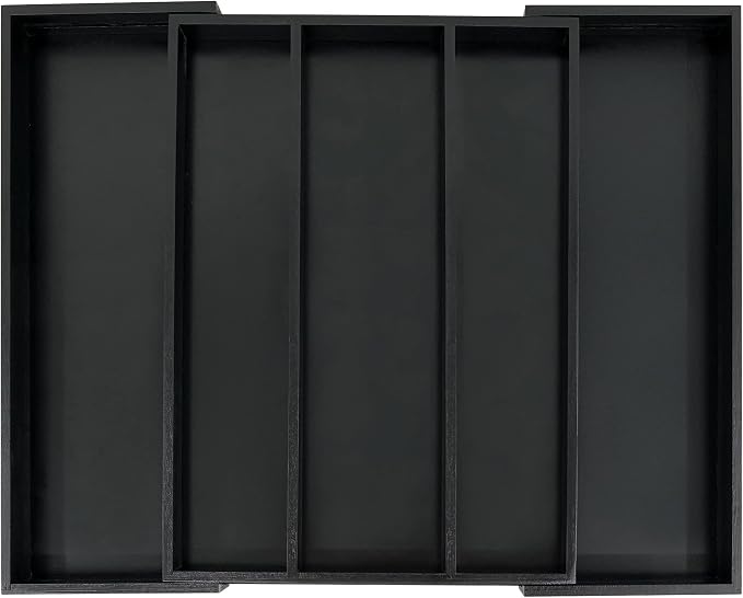 Utoplike Bamboo Drawer Organizer Kitchen Utensils, Adjustable Black Silverware Holder and Cutlery Tray Organiser, Expandable Drawer Divider for Flatware, Knives in Kitchen, Bedroom, Living Room