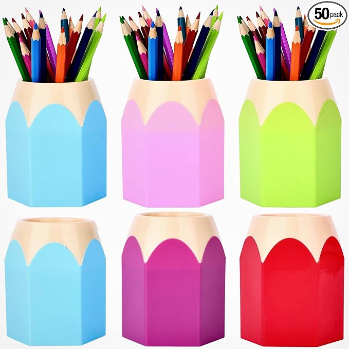 6pcs Pencil Shaped Pen Holders, Cute Desktop Pen Cup & Makeup Brush Container - Creative Stationery Storage for Office & Home Decoration