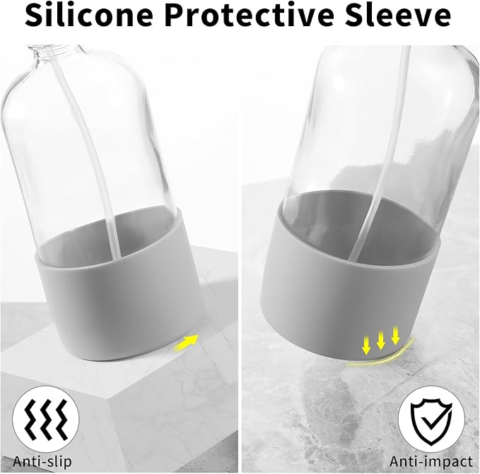 Glass Spray Bottles (2-Pack) with Silicone Sleeve - 16oz Empty Refillable Bottles - Adjustable Nozzle for Hair, Plants, Cleaning & DIY Solutions - Mint Green & Grey