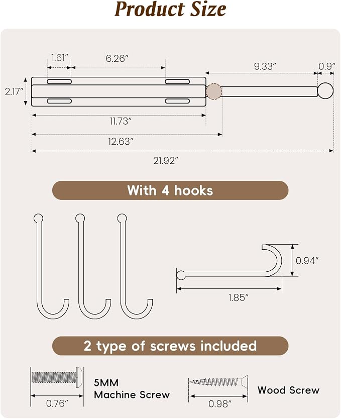 Supforce Valet Rod for Closets, 12" Valet Rod With 4 Hooks, Closet Organizer Slide Out Clothing Hanger Rods Extender Perfect for Suits,Dresses,Belt,Tie, Black