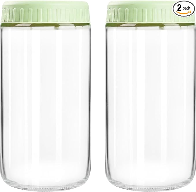 SHOWIN Overnight Oats Containers with Lids, 24oz Glass Jars with Lids 2 pcs, Light Green, Wide Mouth Mason jars for Salad, Yogurt, Snacks, Meal Prep