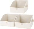 StorageWorks Closet Storage Bins, Trapezoid Organizer Box for Shelves, Fabric Clothes Bin, Foldable Organizing Baskets with Handles, Small, Beige, 3-Pack