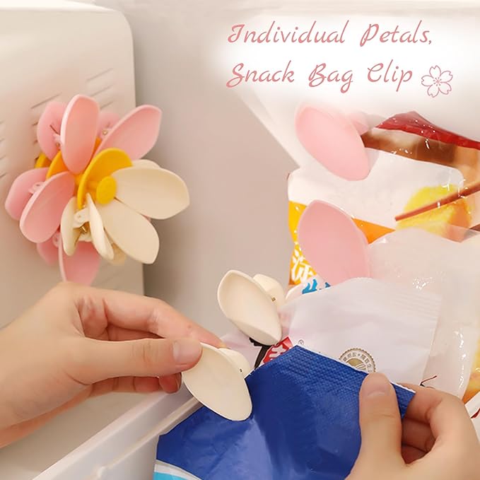 Magnetic Bag Clips Cute 3D Sakura - 20 Pack Food Closing Clips for Snack, Cereal & Pet Food Bags, Kitchen Organizer with Magnetic Base for Fridge Storage（Double Layer）
