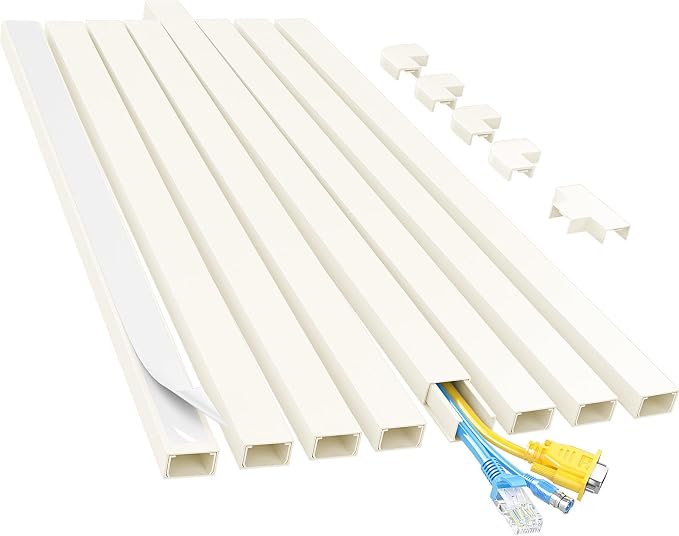 Yecaye Cord Hider, 113in Medium Cord Covers for Wires on Wall, Cord Organizer for 2-3 Wires, Easy Install Cable Management Kit, TV Cable Hider for Home Office, W0.95in H0.55in, Beige