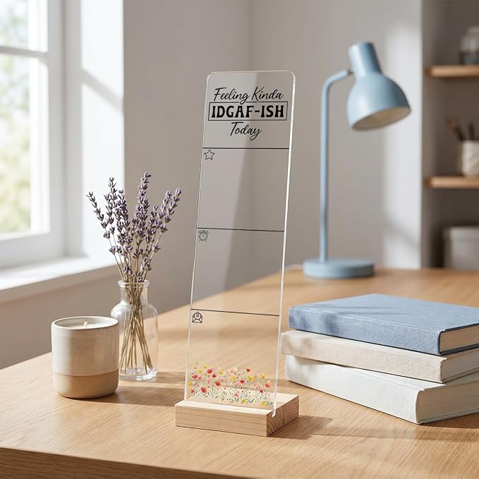 Sticky Note Holder, Monitor Memo Board, Acrylic Post It Note Holder with Wooden Base, Includes 200 Notes, Desk Organizer Sassy Adult Quote