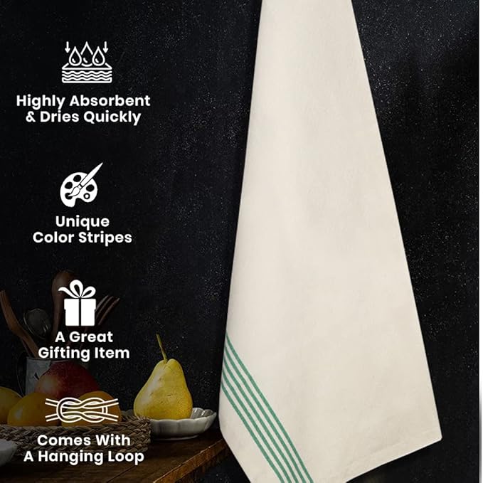 Stripe Kitchen Towels Decor 18x28 in Cotton Dish Towels Boho Embroidery Festive Gift Set of 6 Pantry Kitchen Vintage Farmhouse Reusable Kitchen Dish Towels|Green