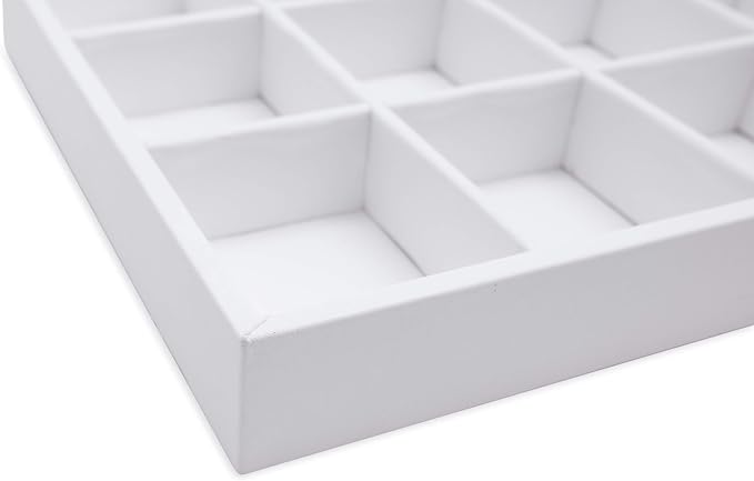 The Display Guys - Stackable Jewelry Tray and Organizer - for Drawers, Dressers, Store Display (8 Compartments, White Leatherette)