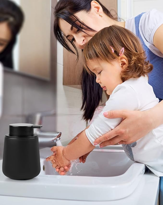 Bosilunlife 12Oz Ceramic Foam Soap Dispenser for Bathroom Kitchen Counter | Premium countertop foam pump creates delicate dense foam, stable desktop placement, Matte Black