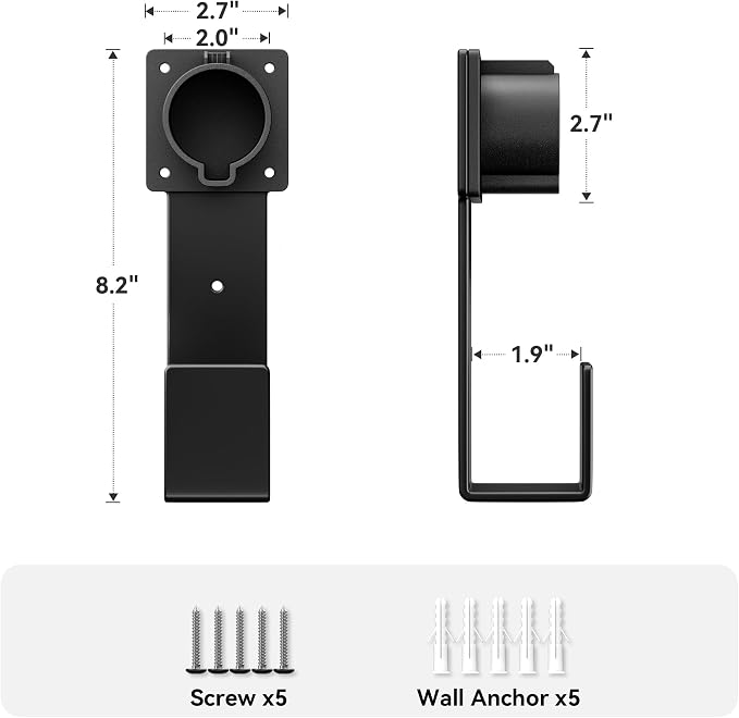 EV Charger Holder-J1772 Connector, Nozzle Holster Dock and J-Hook Combination, EV Cable Holder Wall-Mount Electric Vehicle Charger.