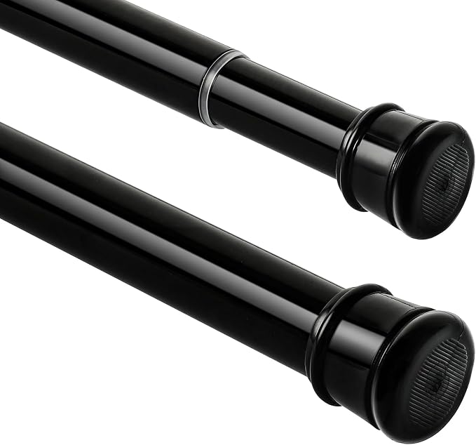2 Pack No Sectional Assembly Tension Curtain Rods 28-48 Inch | 1" Diameter Spring Long Adjustable Shower Curtain Rods for Bathroom Windows Closet No Drilling No Rust, Black