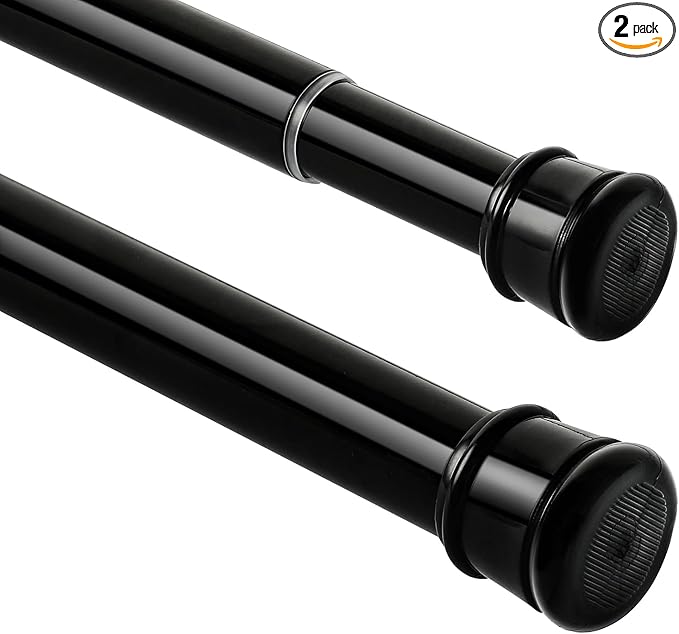 2 Pack No Sectional Assembly Tension Curtain Rods 42-78 Inch | 1" Diameter Spring Long Adjustable Shower Curtain Rods for Bathroom Windows Closet No Drilling No Rust, Black