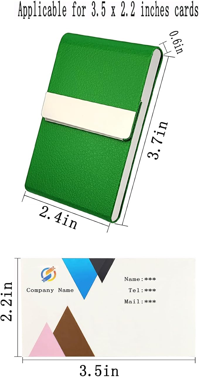 Business Card Holder with Ultra Slim Design,Business Card Case with Premium PU Leather,Suit Pocket Metal Card Holder for Women/Men,Professional Name Card Holder with Magnetic Shut(MT Green)
