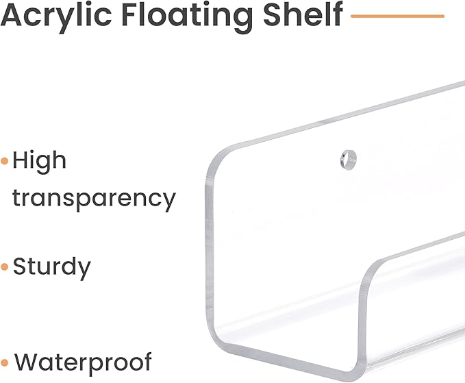 upsimples 6 Pcs 12" Clear Acrylic Shelves, Small Shelf for Wall Display | Narrow Floating Shelves for Nail Polish, Vinyl Wall Mount, Record Holder, Magazine Rack, Comic Display, Picture Ledge Shelf
