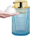 Foaming Soap Dispenser, 12 Oz Blue Glass Foam Hand Soap Dispenser, Refillable Lotion Soap Dispenser with Removable Pump for Kitchen Hand Wash Dispenser, Modern Slim Ribbed Bottle for Decor