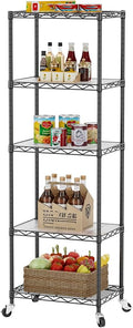 SINGAYE Small 5 Tier Shelves Wire Storage Shelving Adjustable Metal Shelf | With Wheels Home Storage Small Rack Pantry Closet Unit for Laundry Room Organization Bathroom Kitchen