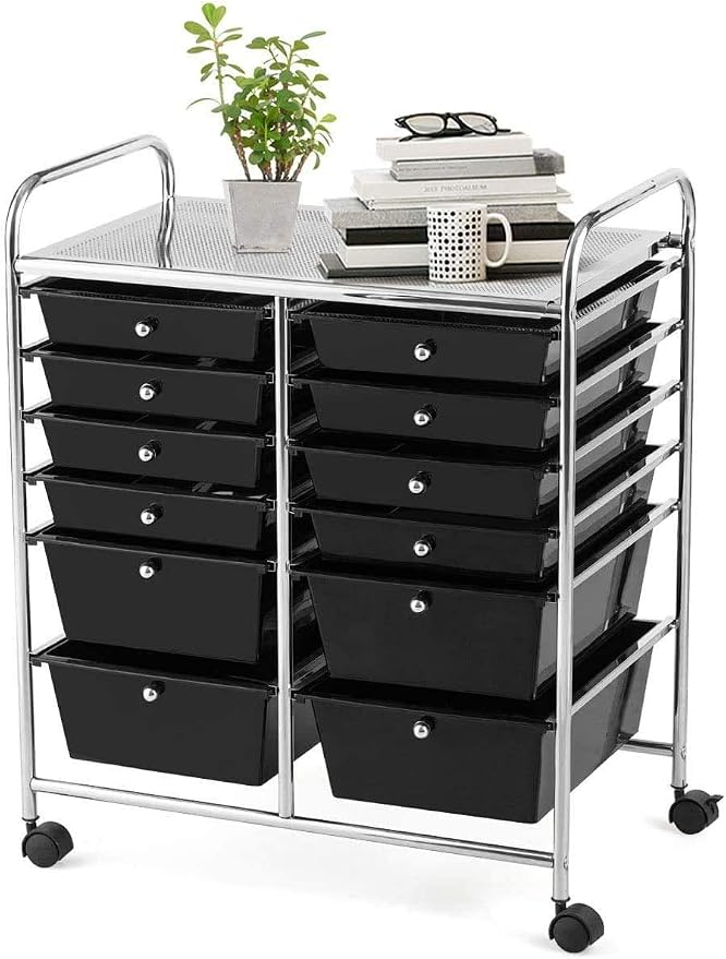 Moccha 12-Drawer Rolling Storage Cart - Utility Cart on Wheels with Lockable Casters for Craft Art Supply Paper Salon, Mobile Drawer Carts for Classroom Teacher School Office