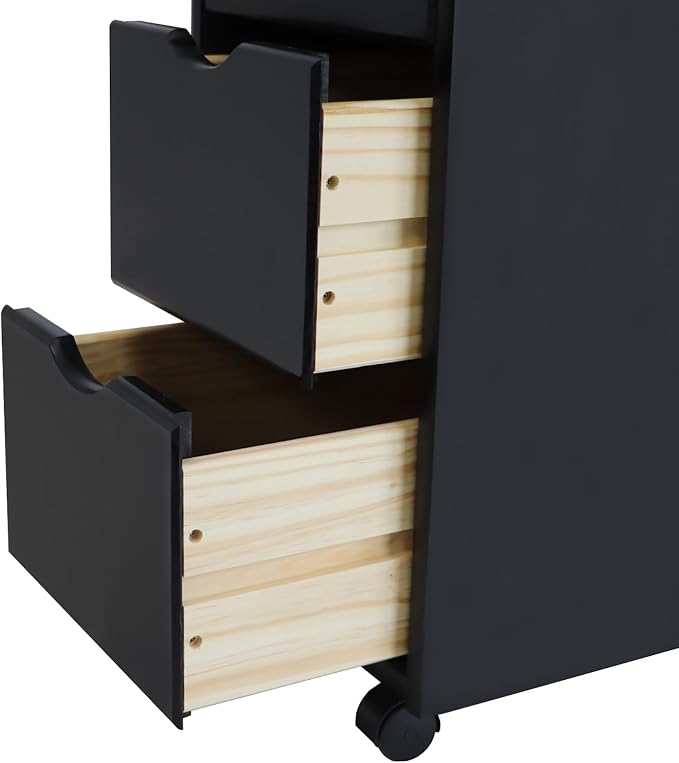 Jela-USA Solid Pine Wood 8 Drawer Rolling Cart, Black