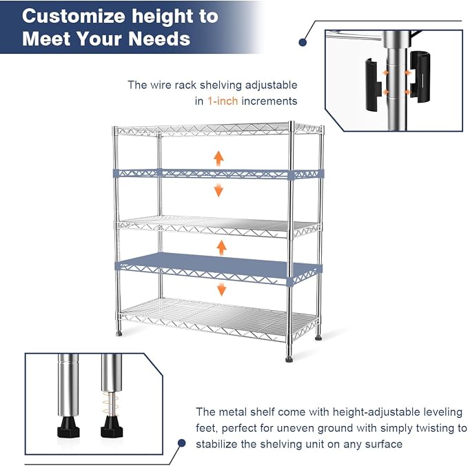 Adjustable 3-Tier Metal Wire Shelves on Wheels,35.4x17.7 x36.5(WxDxH), Heavy Duty Standing Storage Rack with Lockable Wheels, Wire Shelving Unit for Garage, Kitchen, Office, Pantry,Laundry