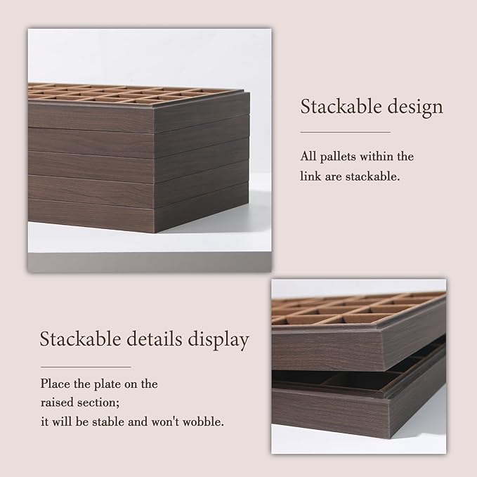 Wood Jewelry Organizer Tray, Earrings Holder (Brown, 2Pc, 24 Grids) | Stackable Earrings Organizer, Earrings Display Tray, 24 Grids Ring Holder, Space-Saving Storage
