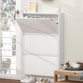 GREATMEET Shoe Rack for Closet, Slim Wall Mounted Metal Cabinet with 3 Flip Drawers, Steel Hidden Shoe Cabinet Storage for Entryway, Modern Narrow Shoe Organizer Cabinet for Mudroom, Hallway, White