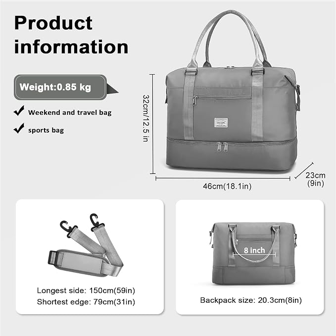 TANTOMI Travel Duffle Bag for Women Personal Item Travel Bag with Shoes Compartment, Weekender Overnight Bag Carry On Duffle Bag Tote Gym Bag for Travel, Sports, Hospital, Dance