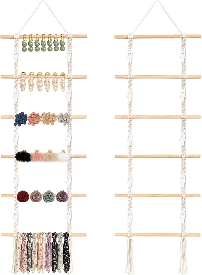 Macrame Hair Claw Clip Organizer Boho Wall Hanging | Hair Clip Storage Holder, For Claw Clips, For Hats & Scarves, Door & Closet Use, Home Decor