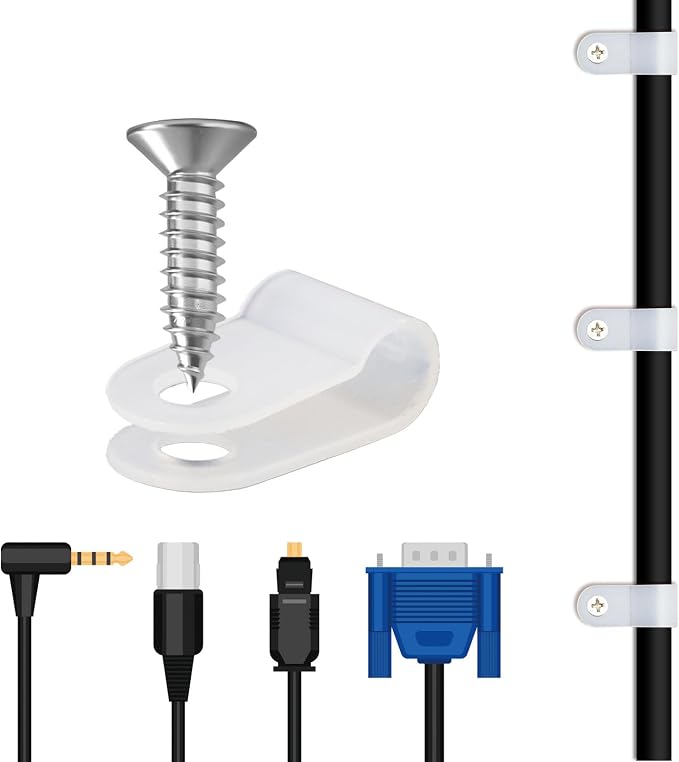 Antrader 1/5" Nylon Cable Clamps,Nylon R-Type Cable Clamp Fastener,200Pcs | R-Type Wire Cable Clips with Stainless Steel Screws for Cable Conduit,White