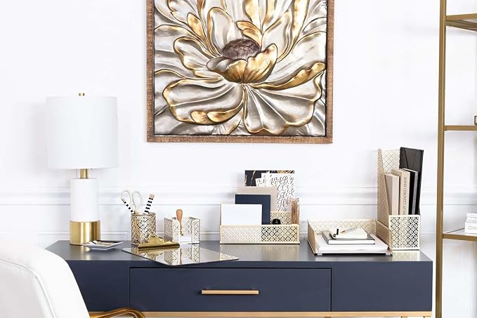 BLU MONACO | Gold Metal Magazine File Holder | Decorative Vertical File Organizer & Book Holder for Desk, Shelves & Office | Stylish Paper Organizer & Workspace Storage