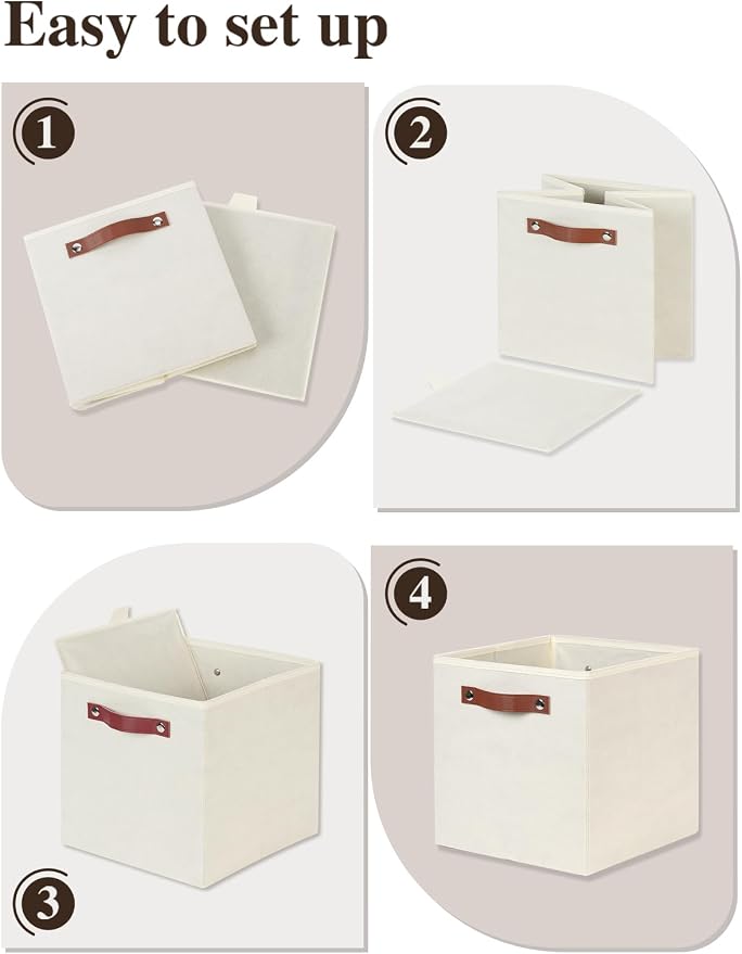 Temary 11x11 Storage Cubes Fabric Cube Storage Bins with Handles Clothes Storage Boxes Baskets for Organizing Home, Shelf, Closet (Beige, 11 x 11 x 11)