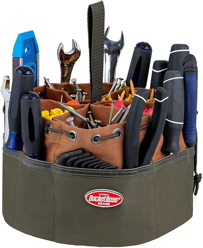 Bucket Boss 25001 Canvas Organizer Parachute Bag with 19 Pockets for Nails,Screws, and Bolts in Brown (Pack of 6)