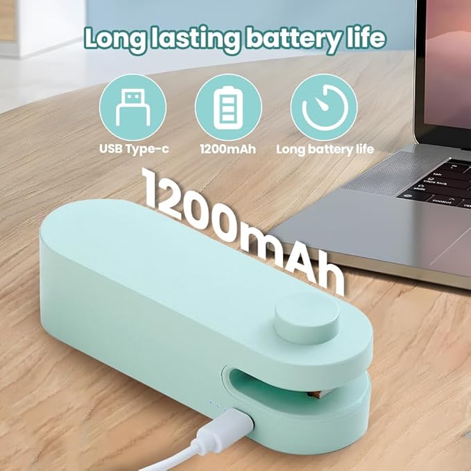 4 in 1 Mini Bag Sealer, 2024 New Mini Bag Sealer with Cutter USB Rechargeable Chip Bag Sealer Heat Seal Portable Bag Resealer for Plastic Bags Snacks & Food Storage Chip Bag Sealer (Green, 1pcs)