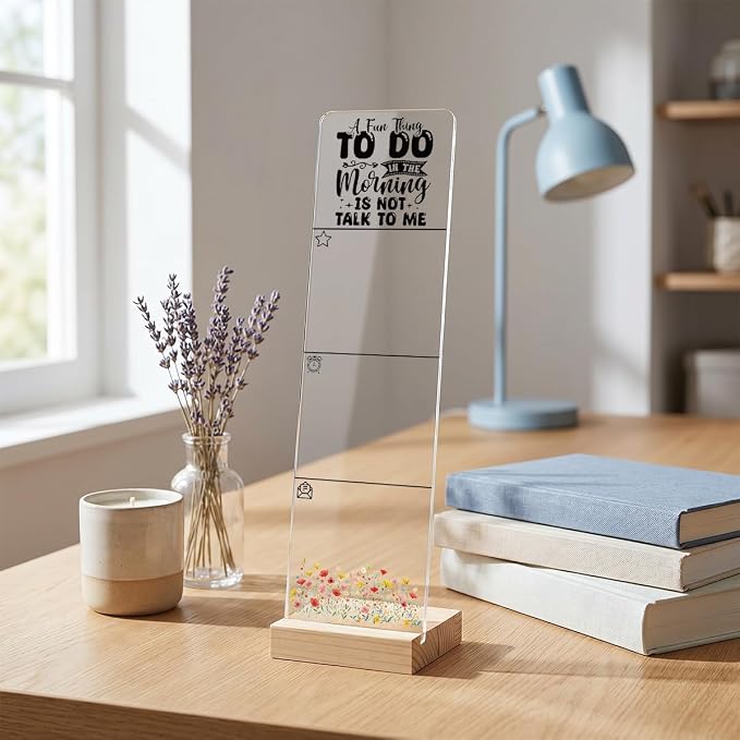 Sticky Note Holder, Monitor Memo Board, Acrylic Post It Note Holder with Wooden Base, Includes 200 Notes, Desk Organizer for Office Funny Quote