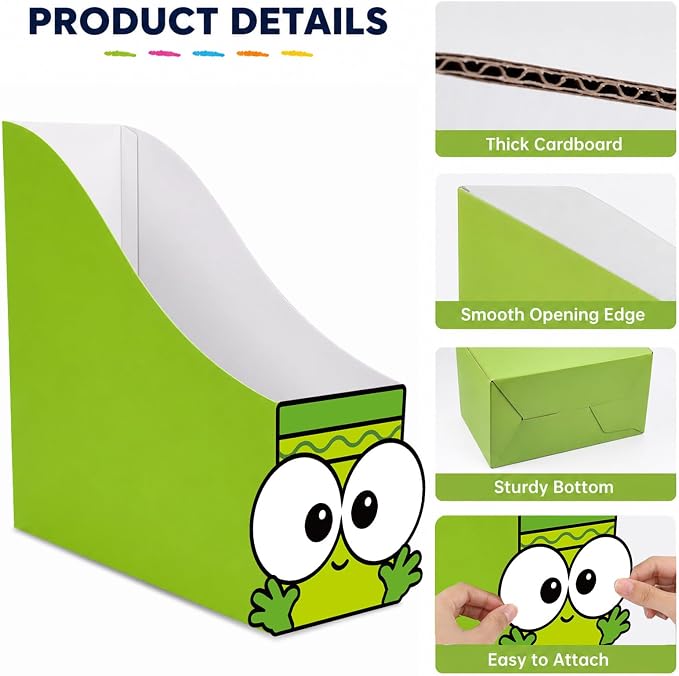 24 Pcs Cardboard Magazine File Holder Set Colored Crayon Foldable Desk Document Holder Organizer Vertical Paperwork Storage Boxes for Back to School Classroom Home Office