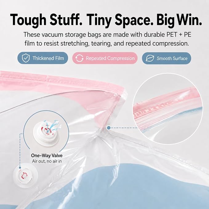 No Pump Vacuum Storage Bags for Bedding 3D Compression Jumbo Press and Seal for Clothes and Blankets Large Capacity Thickened Stereoscopic Saving Space 2026 New 3pc (Large)