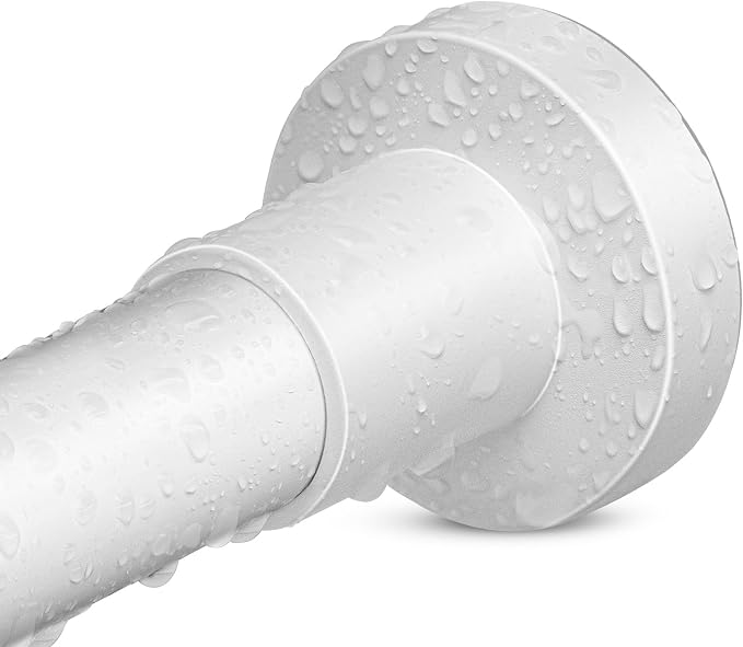 YNL White Shower Curtain Rod 32-64 Inch(2.7-5.33ft), Non-Slip, Never Rust, Stainless Steel No Drill Spring Tension Shower Rod, Adjustable Long Curtain Rod for Bathroom Window
