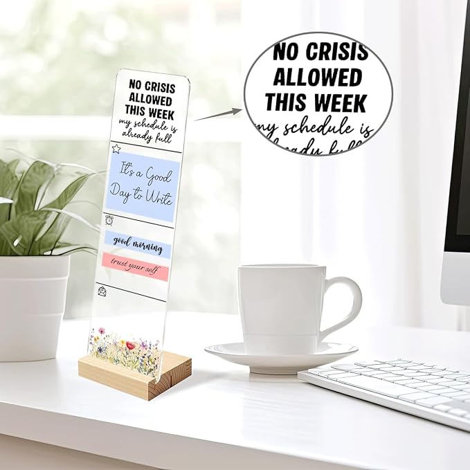 Sticky Notes Monitor Memo Board with Removable Wooden Base NO Crisis Allowed This Week Funny Office Quote Message Board Portable Sticky Note Holder Sarcastic Desk Decor