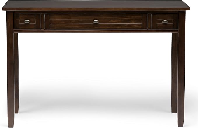 SIMPLIHOME Warm Shaker Desk and Bookcase Bundle - 48 inch Wide Solid Wood Transitional Desk with Drawers and 26 inch Wide 5-Shelf Bookcase in Brunette Brown, Home Office Furniture (Set of 2)