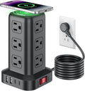 Extension Cord with Multiple Outlets, SMALLRT Surge Protector Power Strip Tower, Outlet Extender with 12 AC Outlets 4 USB, 6.5FT Extension Cord for Home Dorm Room, Office Supplies,Overload Protection