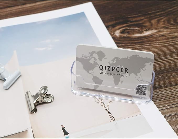 Qizpcer 16 Pack Clear Desktop Business Card Holder Display, Plastic Business Card Stand for Office