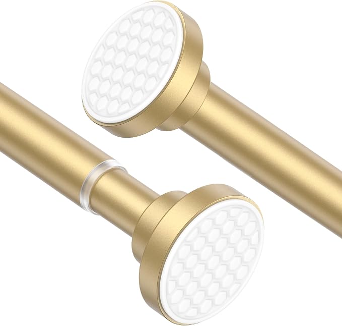 AIZESI Tension Curtain Rod 28 to 48 Inch, 1pcs Tension Rod 1 Inch Diameter Gold Small Shower Curtain Rod Adjustable Non-Drilling, Anti-Slip, Anti-Rust Spring Loaded Curtain Rods