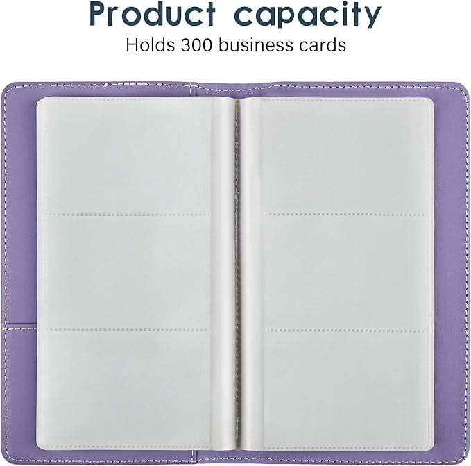 Leather Professional Business Card Holder Organizer Book - 300 Card Capacity Premium PU Folder with Soft Cover, Name Card Credit Cards Binder for Men/Women, Charm Purple