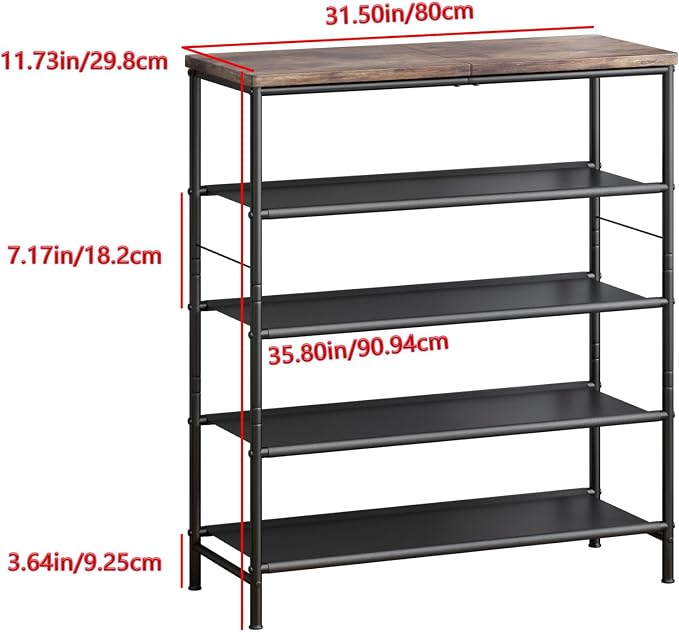 INGIORDAR Shoe Rack Organizer 5 Tier Metal Organizer Shelf with Industrial MDF Board and Layer Fabric for Entryway Closet Bedroom Living Room Garage,Black & Rustic Brown (Black+Rustic Brown, 5 Tier) | Metal space-saving Shoe Shelf stores 20+ Pairs of S...