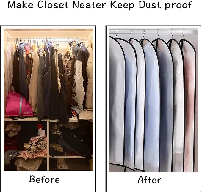 Hanging Garment Bag Breathable Clothes Covers with Zip (Set of 12) Covers Bags Dress Bag Covers Garment Bags Mens Dust Cover for Wardrobe Storage and Travel (Black, 24'' x 60'')