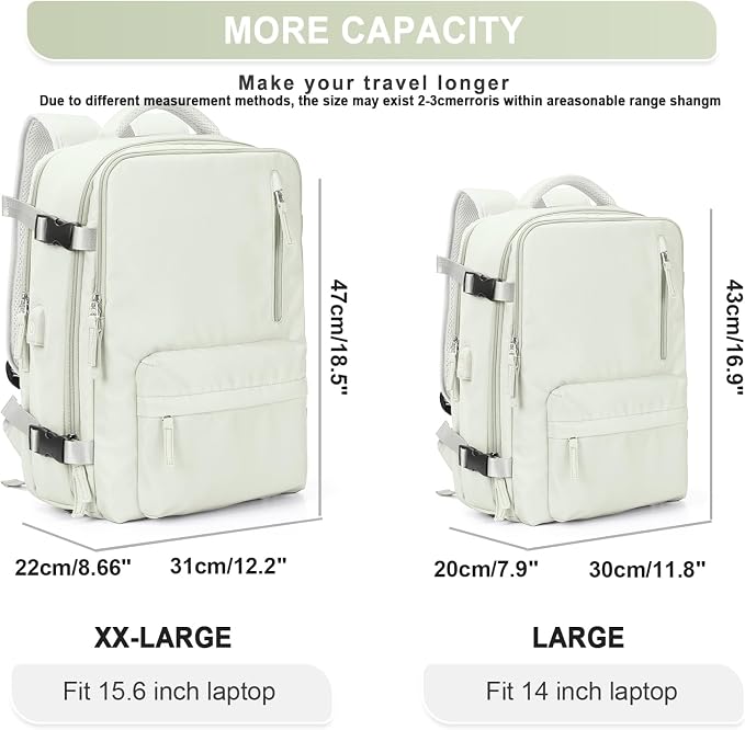 WONHOX Large Travel Backpack Women, Carry On Backpack, Hiking Backpack Waterproof Outdoor Sports Rucksack Casual Daypack with USB Charging Port Shoes Compartment, Moon White