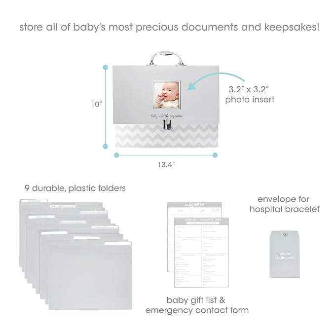 Pearhead Baby Briefcase and Document Organizer, All In One Expanding File Folder, Baby's Paperwork and Records, Newborn Keepsake and Memory Box with Labels, Baby Girl or Baby Boy Gift, Gray Chevron | All In One Expanding File Folder Set, Organize Baby'...