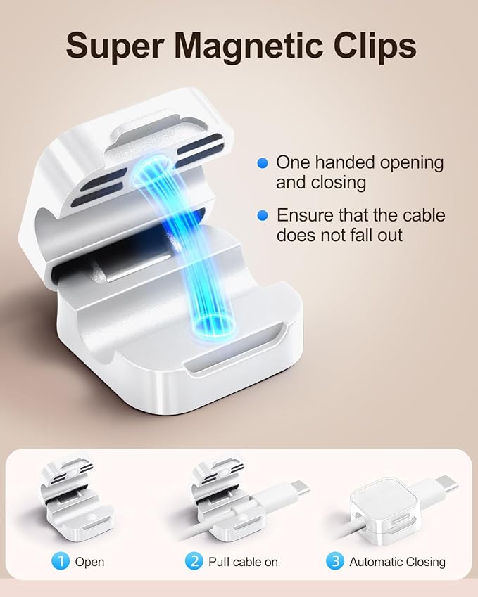 10 Pack Cord Organizer Magnetic Clips for Nightstand Under Desk Strong Adhesive Cable Management Wire Office Supplies Workspace Accessories Phone