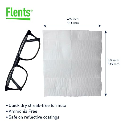Flents Lens Wipes, Wipe 'N Clear Basic, 100 Count, Pre-Moistened, Streak-Free, Safe for Glasses, Sunglasses, Gentle Cleaning, Clear Vision, Streak-Free, Individually Wrapped for Travel & Convenience